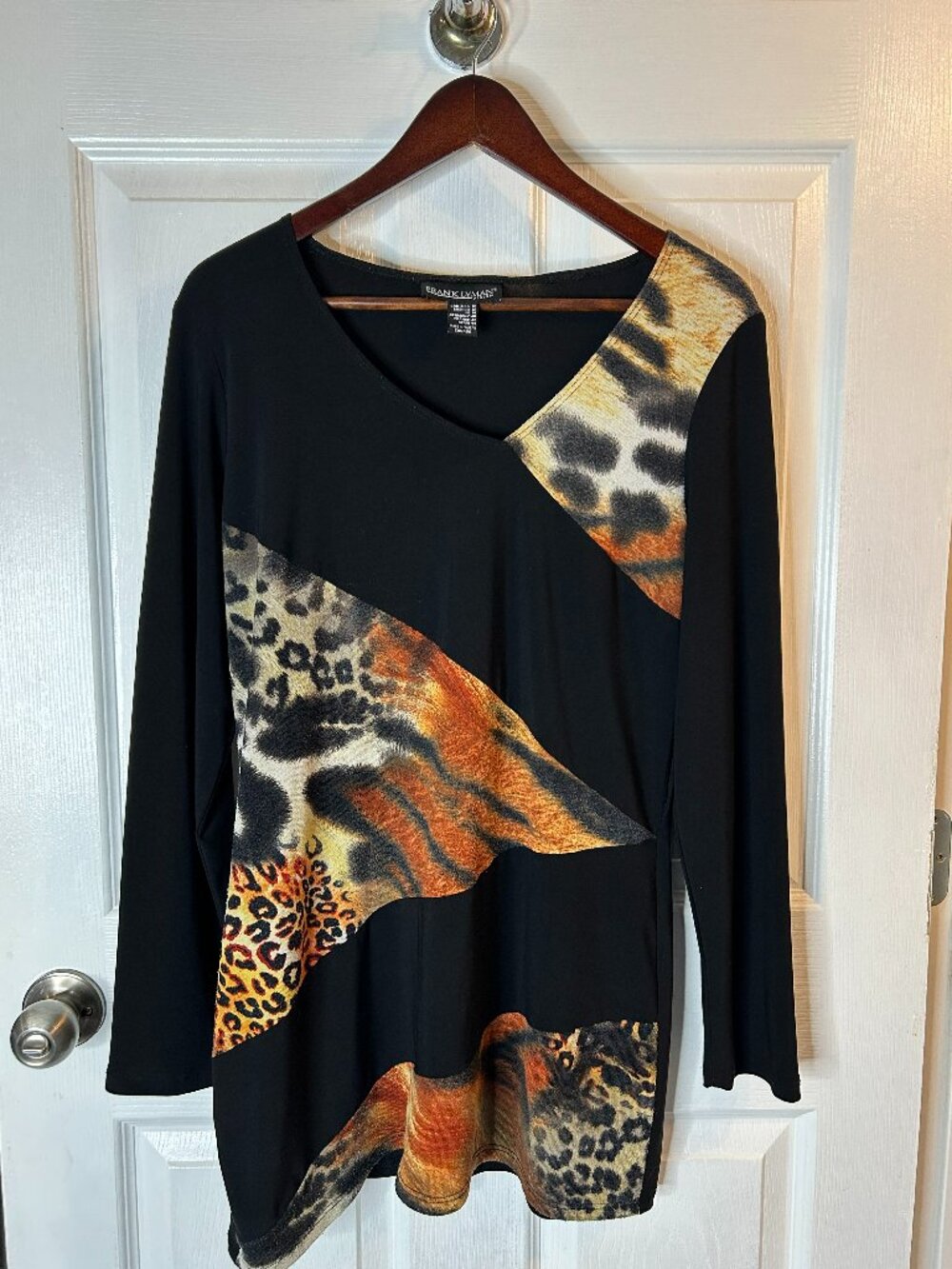 Frank Lyman Black Animal Print Long Sleeve Tunic – Size 12